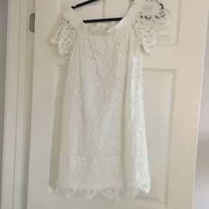 white lace off the shoulder dress